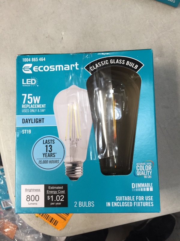 Photo 3 of SET OF 2 EcoSmart 75-Watt Equivalent ST19 Antique Edison Dimmable Clear Glass Filament Vintage Style LED Light Bulb Daylight (2-Pack)