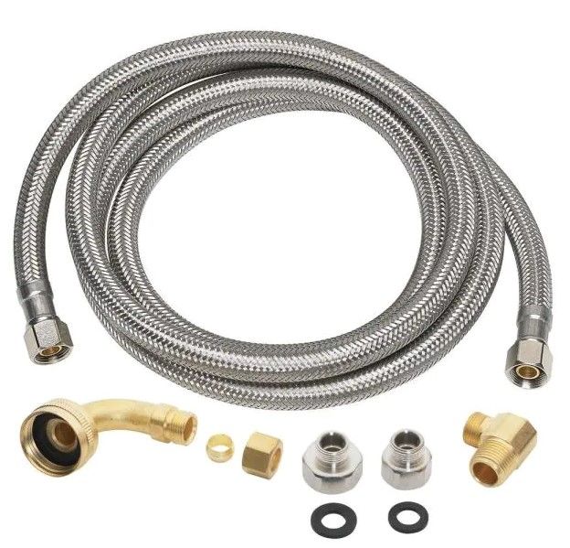 Photo 2 of 1/4 in. COMP x 1/4 in. COMP x 120 in. Stainless Steel Ice Maker Connector and 3/8 in. COMP x 3/8 in. COMP x 60 in. Universal Stainless Steel Dishwasher Connector

