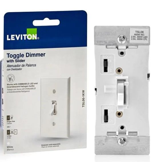 Photo 1 of 300-Watt Dimmable LED/CFL 600-Watt Incandescent and Halogen Toggle Slide Universal Dimmer, White
