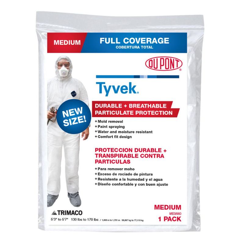 Photo 1 of SET OF 2 TRIMACO DuPont Tyvek Medium Painters Coverall with Hood and Boots, White
