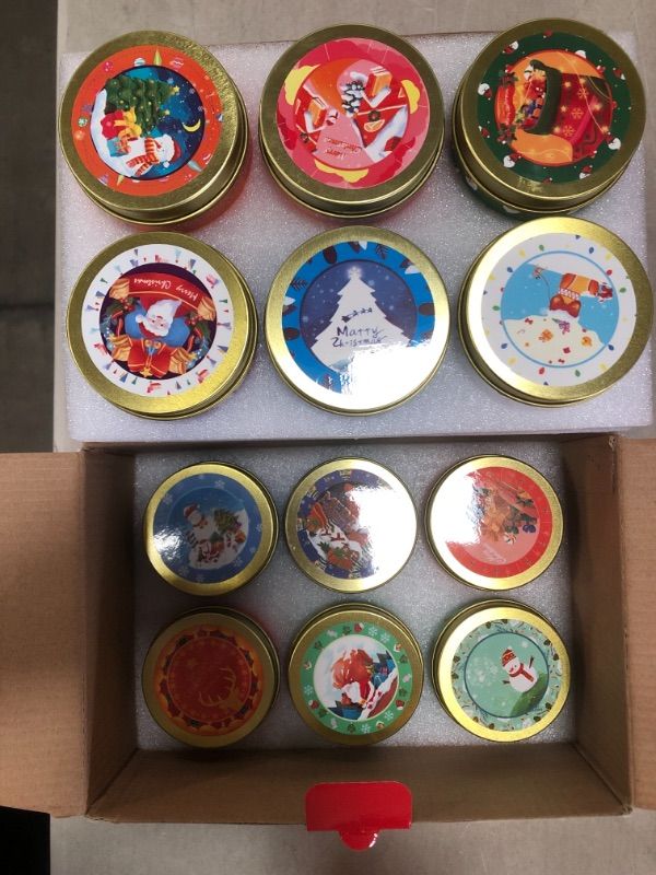 Photo 1 of 12-Pack Christmas Scented Candles Travel Tin, 2.5oz Each Portable Aromatherapy Candles Gift Set, Long Lasting Candles for Home Scented Stress Relief Yoga Holidays Gifts
