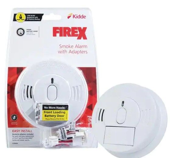 Photo 1 of Kidde
Firex Smoke Detector, Hardwired with 9-Volt Battery Backup & Front Load Battery Door, Adapters Included, Smoke Alarm