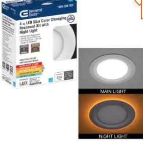 Photo 1 of Commercial ElectricUltra Slim 4 in. Canless Selectable CCT Integrated LED Recessed Light Trim with Night Light Feature 650 Lumens