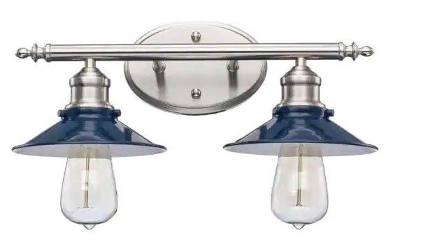 Photo 1 of 
Hampton Bay
Glenhurst 2-Light Cobalt and Brushed Nickel Industrial Farmhouse Bathroom Vanity Light with Metal Shades