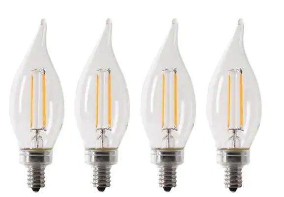 Photo 1 of Feit Electric
7-Watt Equivalent C7 2700K Clear LED E12 Night Light Bulb (2-Pack) and 
40-Watt Equivalent CA10 Candelabra Dimmable Filament CEC Clear Chandelier E12 LED Light Bulb, Daylight 5000K (4-Pack)