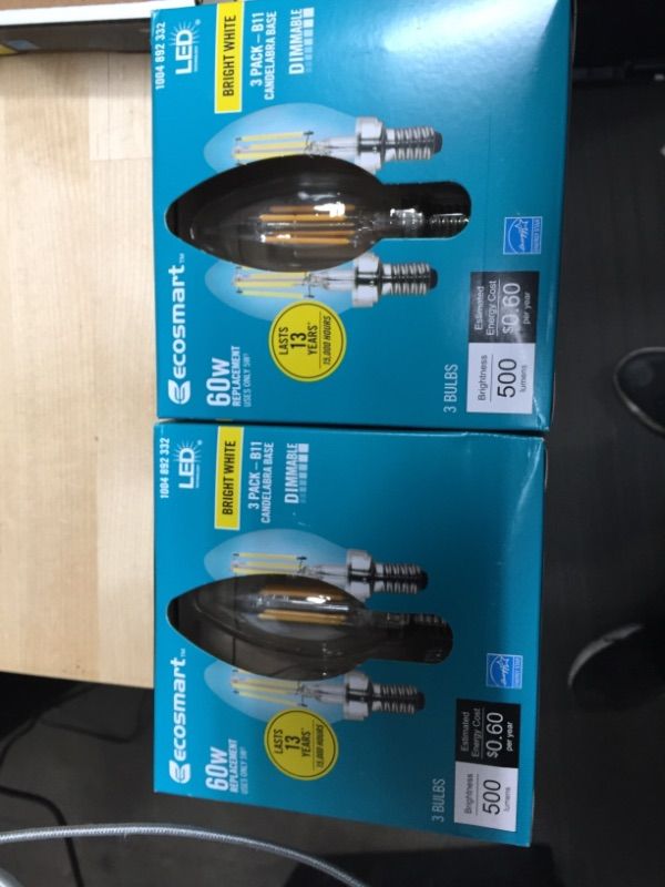 Photo 2 of EcoSmart
60-Watt Equivalent B11 Dimmable ENERGY STAR Clear Glass Filament LED Vintage Edison Light Bulb Bright White *2(3-Packs)