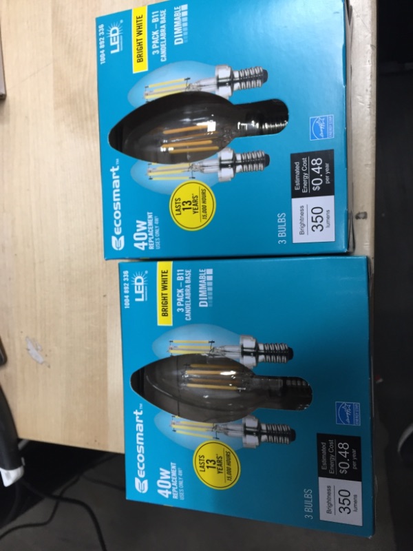 Photo 2 of EcoSmart
40-Watt Equivalent B11 Dimmable ENERGY STAR Clear Glass Filament LED Vintage Edison Light Bulb Bright White *2(3-Pack)