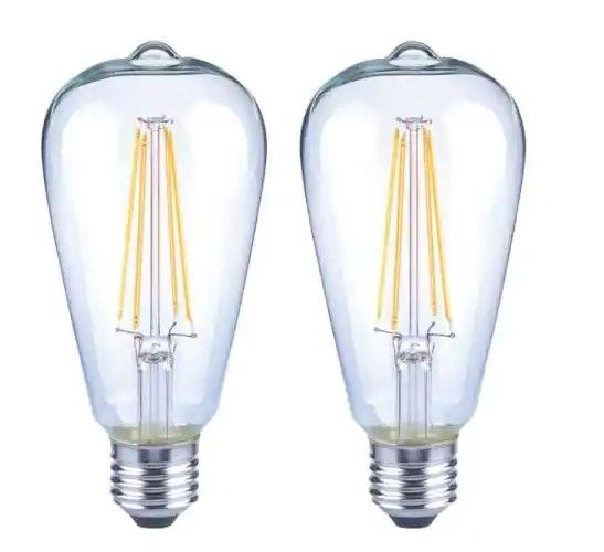 Photo 1 of EcoSmart
75-Watt Equivalent ST19 Antique Edison Dimmable CEC Clear Glass Filament Vintage LED Light Bulb Soft White 2(2-Pack)
one pack has golden fixtures 