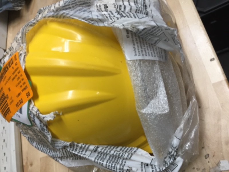 Photo 2 of Yellow Full Brim Above View Hard Hat with Clear Brim Visor 4-Point Ratchet Suspension System and Cotton Brow Pad