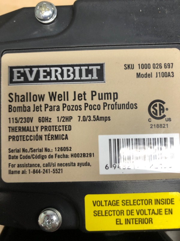 Photo 2 of 1/2 HP Shallow Well Jet Pump