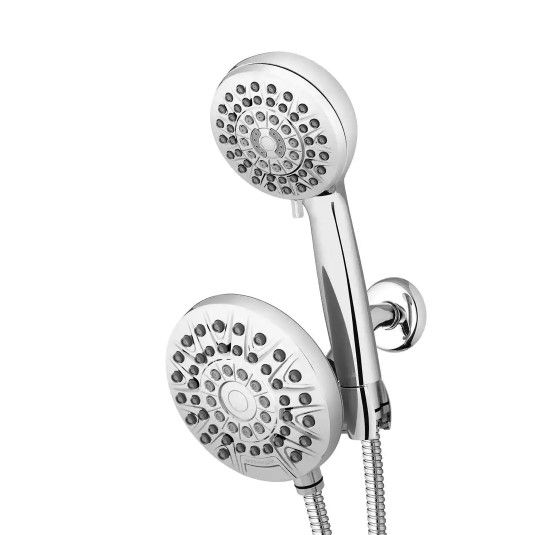 Photo 1 of 8-Spray Patterns with 1.8 GPM 6.25 in. Wall Mount Dual Shower Head and Handheld Shower Head in Chrome
