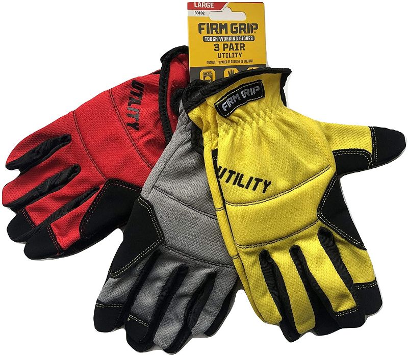 Photo 1 of **SET OF 3**
Tough Working Gloves, 9 Pair Utility, Red, Gray, Yellow
