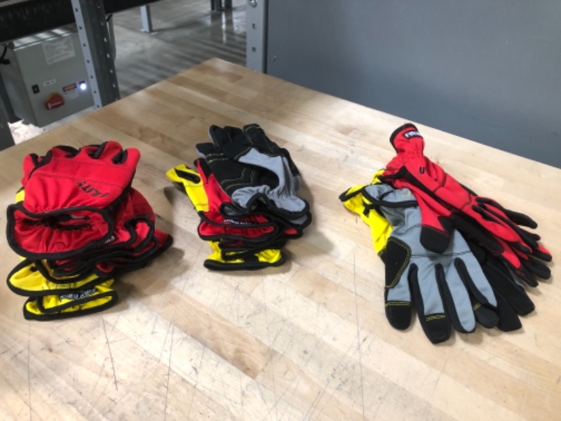 Photo 2 of **SET OF 3**
Tough Working Gloves, 9 Pair Utility, Red, Gray, Yellow
