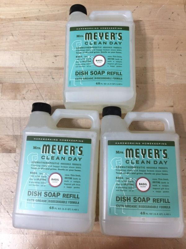 Photo 2 of Mrs. Meyer's Dishwashing Liquid Dish Soap Refill, Cruelty Free Formula, Basil Scent, 48 oz
3 BOTTLES 