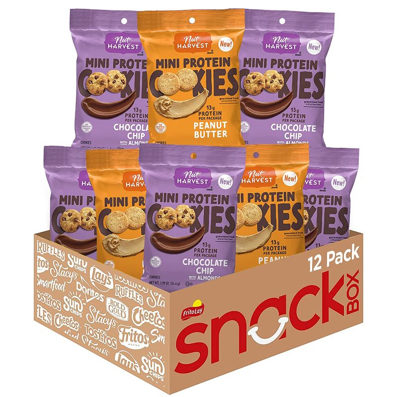 Photo 1 of ***BEST BY 3/08/2022****
****NON-RUNDABLE****
 Nut Harvest Mini Protein Cookies, 2 Flavor Variety Pack, 1.99 Oz, 12 Count