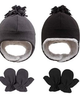 Photo 1 of PESAAT Warm Baby Trapper Hat Winter Fleece Toddler Boys Cap Kids Girls Earflap Hats 2 PACKS.
