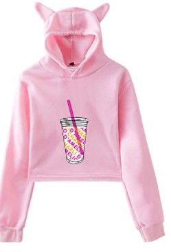 Photo 1 of JHDESSLY Women Hoodie Sweatshirts Ice Cute Coffee Splatter Cat Print Crop Top Girl Pullover Sweatshirts
