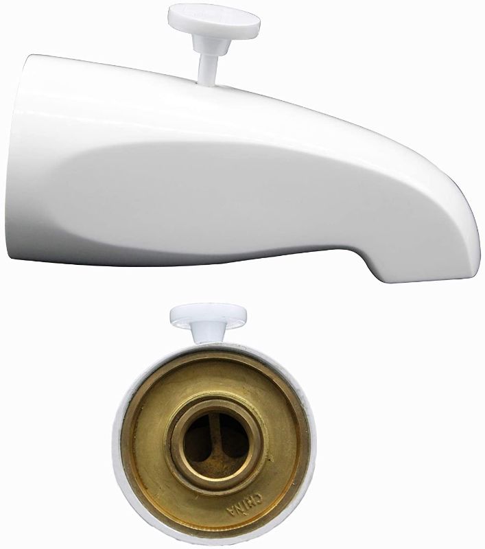 Photo 1 of 5-1/2 in. Brass Rear Diverter Tub Spout in White
