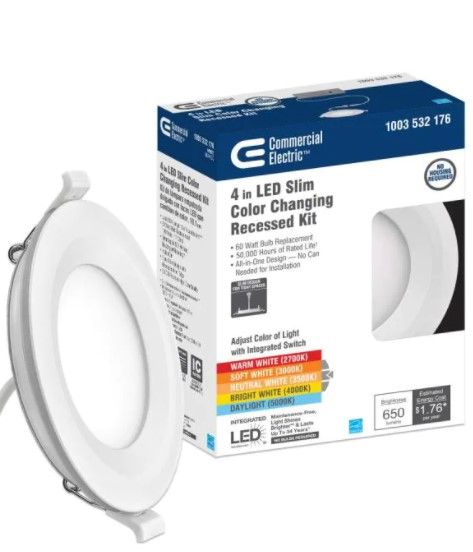 Photo 1 of 2 BOXES Ultra Slim 4 in. Selectable CCT Canless Color Integrated LED Recessed Light Trim Downlight 650 Lumens Dimmable
