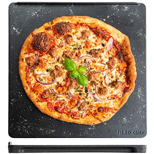 Photo 1 of NerdChef Speed Steel XL - High Performance Pizza Baking Stone | Integrated Backstop & Handles | Speed Heating Fins (15" x 15" x .90" Thick)
