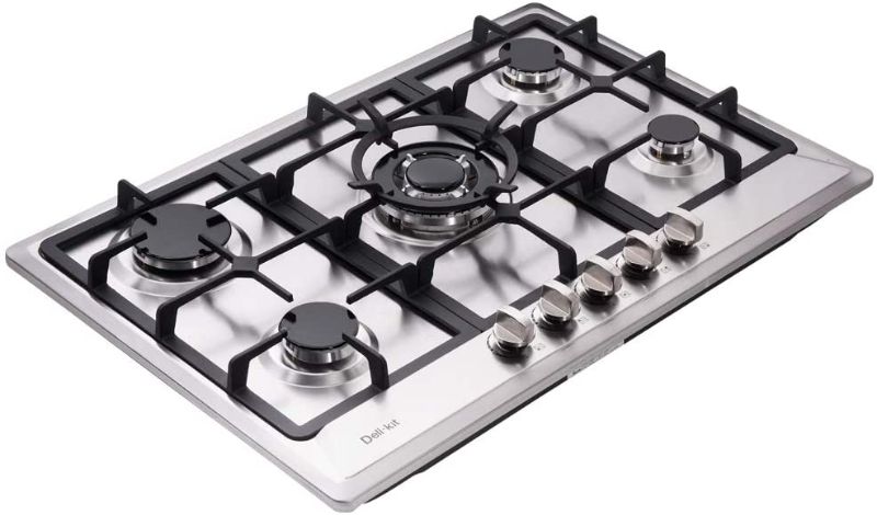 Photo 1 of **HAS MINOR SCRATCHES** Deli-kit 30 inch Gas Cooktops NG/LPG Sealed 5 Burners Gas Cooktop Drop-In Stainless Steel Gas Hob DK257-A02 Gas Cooktop