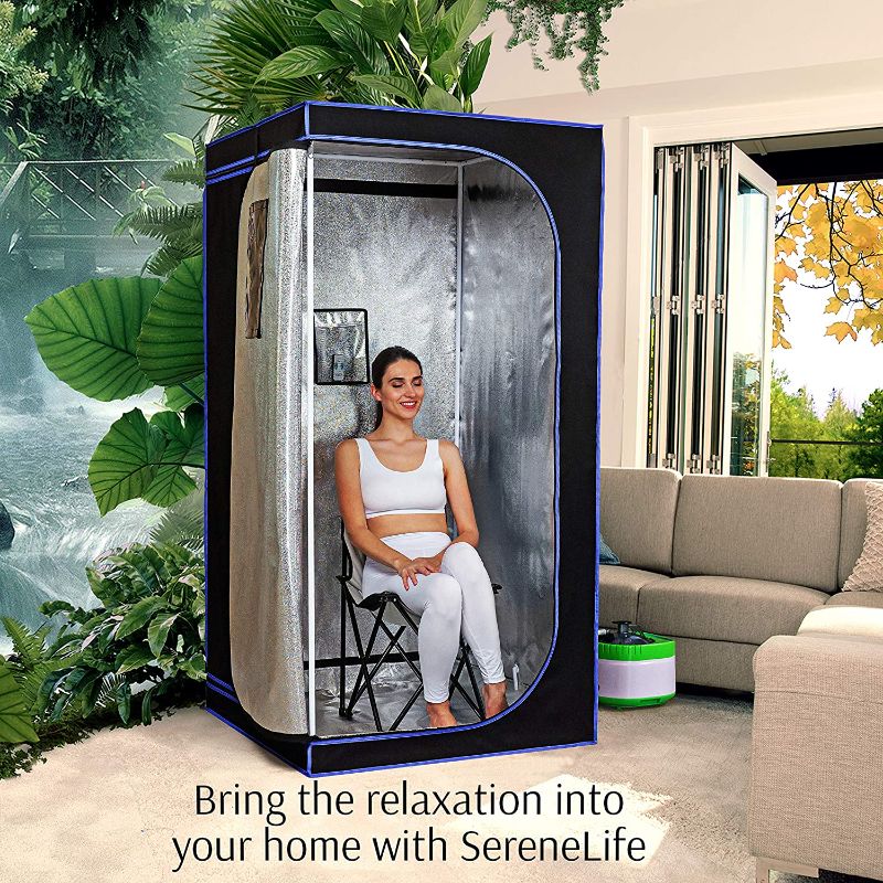 Photo 1 of SereneLife SLISAU35BK Full Size Portable Steam Sauna –Personal Home Spa, with Remote Control, Foldable Chair, Timer