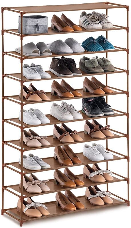 Photo 1 of YOUDESURE 10 Tiers Shoe Rack, Large Shoe Rack Organizer for 51 Pairs, Space Saving Shoe Shelf, Non-Woven Fabric Shoe Storage Cabinet (Brown)