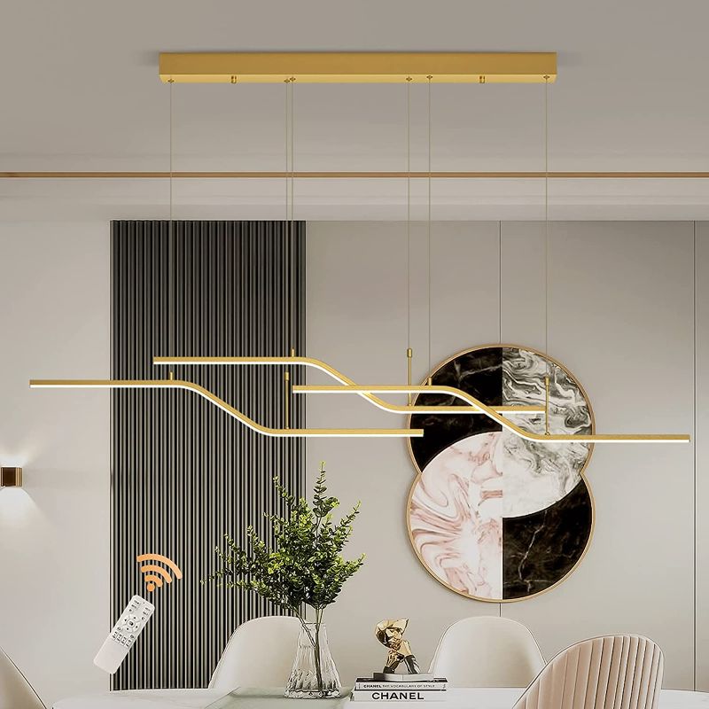 Photo 1 of (DIFFERENT COLOR THAN PICTURE)(WHITE)
Eiinee Modern LED Pendant Light, Dimmable Modern Linear Wave LED Chandelier Light Fixture, White Hanging Light Fixture with Remote for Kitchen Island...