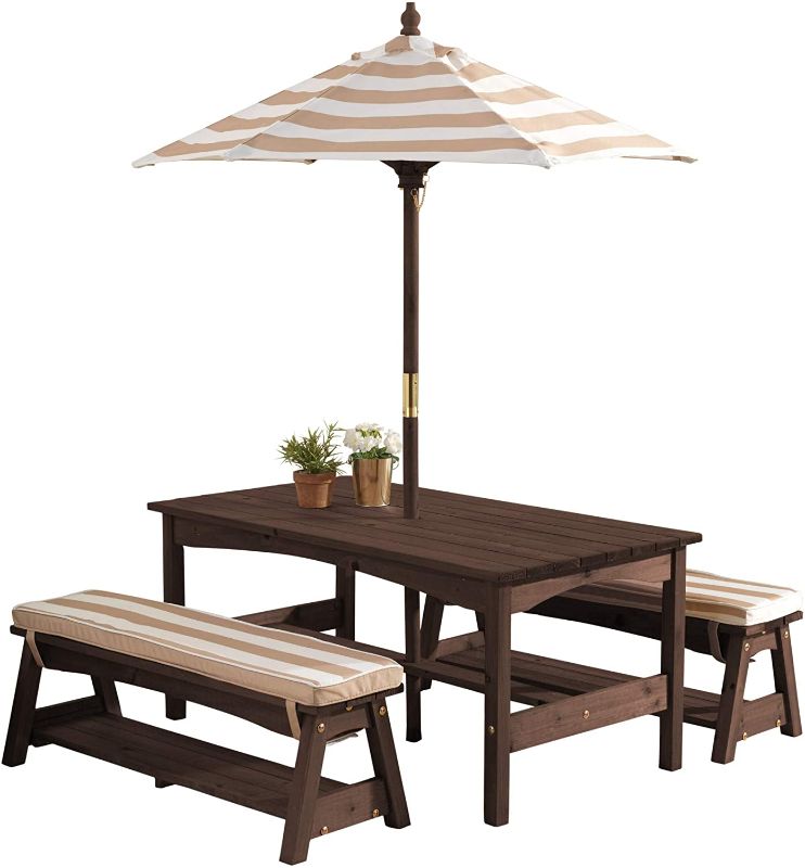 Photo 1 of **DAMAGED** Kidkraft Outdoor Table & Bench Set with Cushions & Umbrella