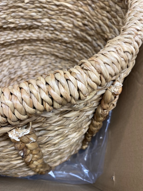 Photo 2 of **DAMAGED** Household Essentials Large Wicker Floor Storage Basket with Braided Handle, Light Brown 19''x 25''
