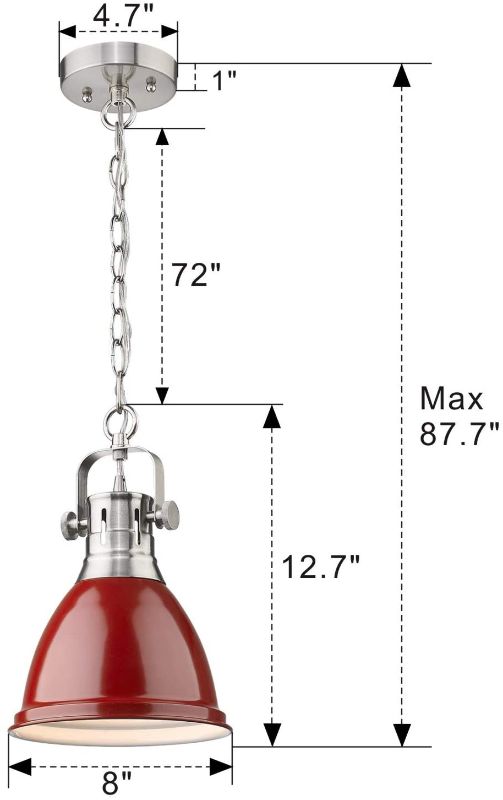 Photo 1 of Emliviar Dome Pendant Light 8 inch, Mini Hanging Light Fixture with Metal Shade, Red and Brushed Nickel Finish, 4054M BN/RED