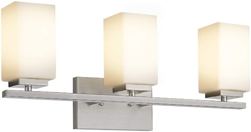 Photo 1 of (DIFFERENT COLOR,BROWN) Zeyu Vanity Light 3-Light, 22 Inch Bathroom Vanity Light Fixture Over Mirror, Brushed Nickel Finish with Frosted Glass Shade, 6106-3 BN