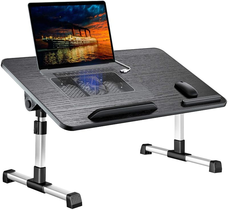 Photo 1 of Laptop Desk for Bed,LEEHEE Adjustable Lap Bed Tray Folding Table Lap Stand with Internal USB Cooling Fan, Standing Desk for Home Office Working Gaming Writing, Fits for 17" Laptop or Smaller (Black)