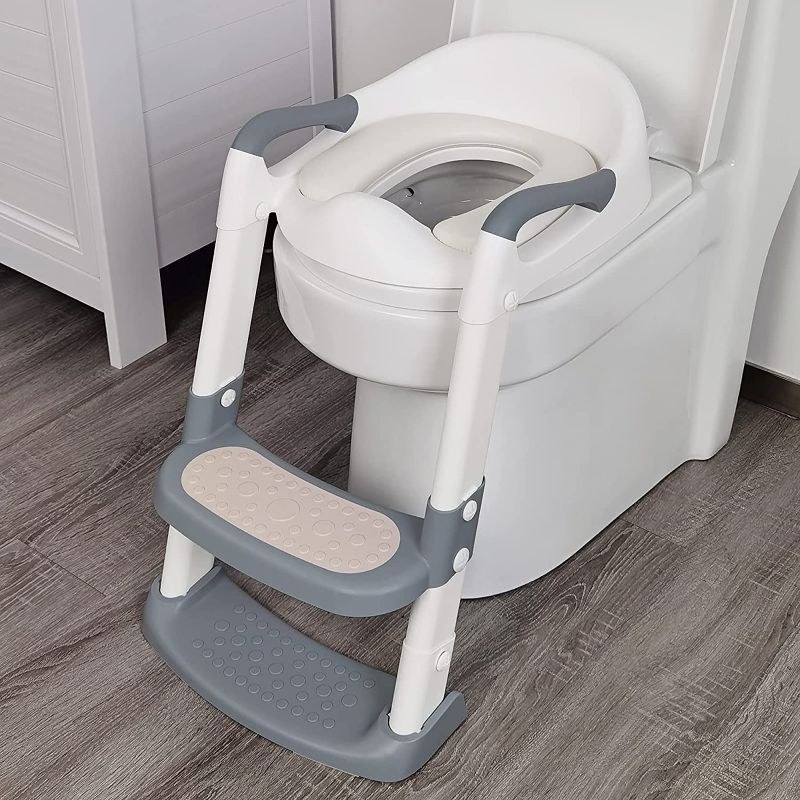 Photo 1 of Potty Training Seat with Step Stool Ladder, Potty Training Toilet for Kids Boys Girls Toddlers-Comfortable Safe Potty Seat with Anti-Slip Pads Ladder (Grey)