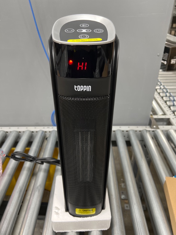 Photo 1 of TOPPIN Ceramic Tower Space Heater - 1500W Electric Space Heater with Remote Control, Oscillation, Timer and Thermostat, Triple Safety Protection, Portable Space Heater for Office, Home, Large Room