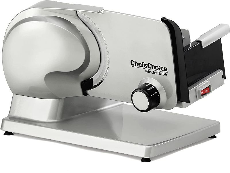 Photo 1 of **PARTS ONLY***
Chef'sChoice 615A Electric Meat Slicer Features Precision thickness Control & Tilted Food Carriage For Fast & Efficient Slicing with Removable Blade for Easy Clean, 7-Inch, Silver
