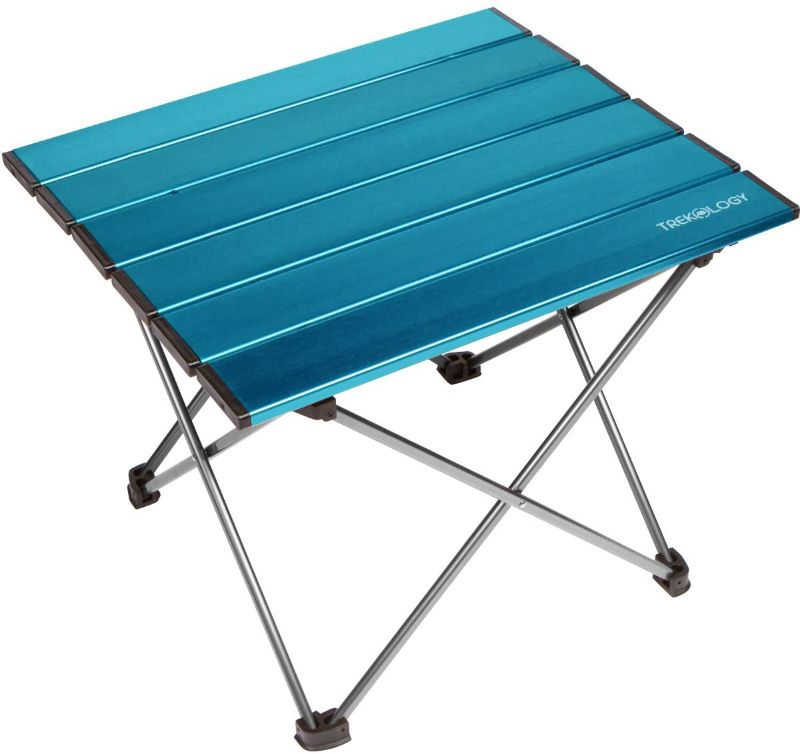 Photo 1 of (MISSING LEGS, TABLE TOP ONLY) Trekology Portable Camping Side Tables with Aluminum Table Top: Hard-Topped Folding Table in a Bag for Picnic, Camp, Beach, Boat, Useful for Dining & Cooking with Burner, Easy to Clean
