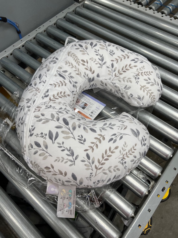 Photo 3 of Boppy Nursing Pillow and Positioner—Original | Gray Taupe Watercolor Leaves | Breastfeeding, Bottle Feeding, Baby Support | with Removable Cotton Blend Cover | Awake-Time Support
