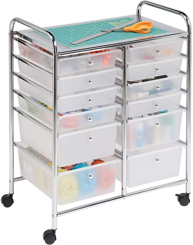 Photo 1 of (ALL DRAWERS BROKEN) Honey-Can-Do Rolling Storage Cart and Organizer with 12 Plastic Drawers
