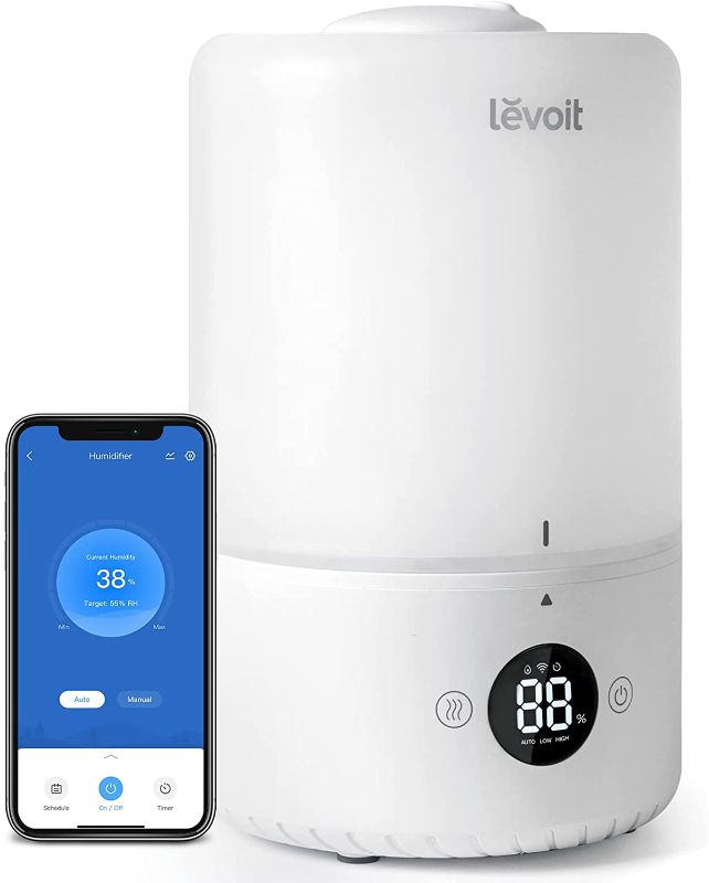 Photo 1 of LEVOIT Humidifiers for Bedroom, Cool Mist Top Fill for Baby Nursery Kids and Plants with Essential Oils, Ultrasonic, Smart Control with Constant Humidity, Super Quiet, Easy Clean, BPA Free, 3L, White
