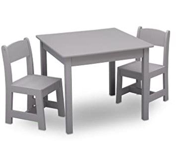 Photo 1 of *DAMAGED* Delta Children MySize Kids Wood Table and Chair Set (2 Chairs Included) - Ideal for Arts & Crafts, Snack Time, Homeschooling, Homework & More, Grey
