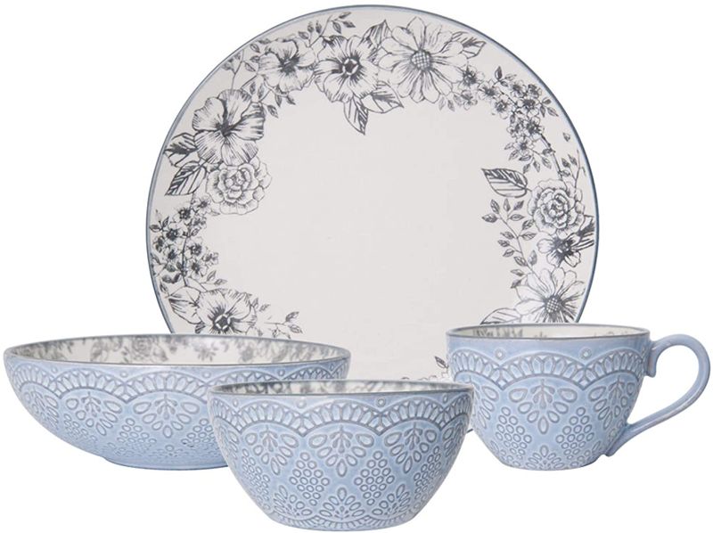 Photo 1 of (ONE CUP BROKEN) Pfaltzgraff Gabriela Gray 16-Piece Stoneware Dinnerware Set, Service for 4 - ,Gabriela Grey
