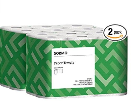 Photo 1 of Amazon Brand - Solimo Basic Flex-Sheets Paper Towels, 12 Value Rolls, White, 150 Sheets per Roll (New Version)
