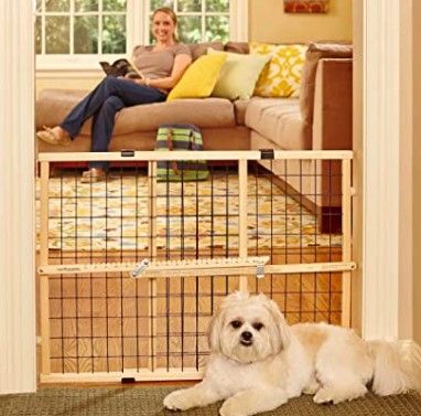 Photo 1 of *DAMAGED* 42" North States MyPet Wide Wood Wire Mesh Petgate: Expands & Locks in Place with no Tools. Pressure Mount. Fits 26.5" - 42" Wide (23" Tall, Sustainable Hardwood)
