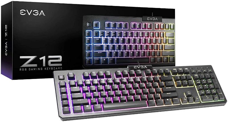 Photo 1 of EVGA Z12 RGB Gaming Keyboard, RGB Backlit LED, 5 Programmable Macro Keys, Dedicated Media Keys, Water Resistant, 834-W0-12US-KR (Renewed)
