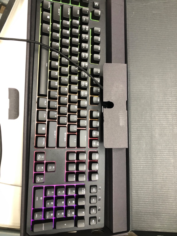 Photo 2 of EVGA Z12 RGB Gaming Keyboard, RGB Backlit LED, 5 Programmable Macro Keys, Dedicated Media Keys, Water Resistant, 834-W0-12US-KR (Renewed)
