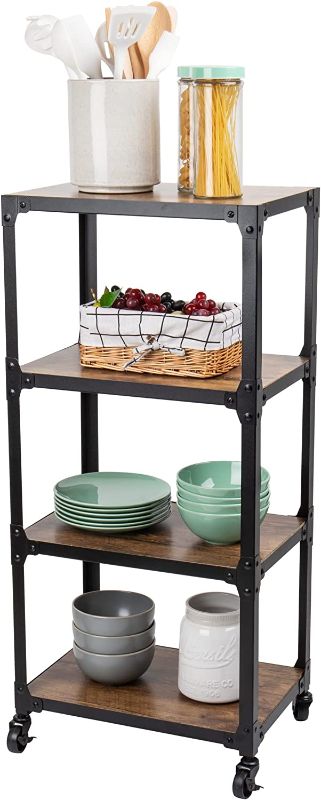 Photo 1 of Mind Reader 4 Tier All Purpose Utility Cart, Wood/Metal, Black/Brown
