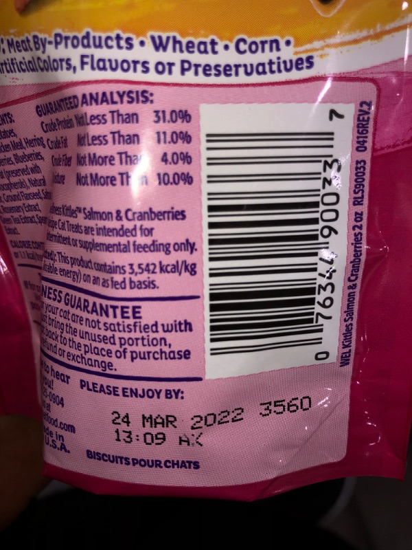 Photo 3 of -03/24/2022 -14 pack- Wellness Salmon & Cranberries Kittles, 2 Ounces Each, Crunchy Natural Grain-Free Cat Treats

