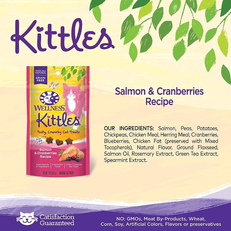 Photo 1 of -03/24/2022 -14 pack- Wellness Salmon & Cranberries Kittles, 2 Ounces Each, Crunchy Natural Grain-Free Cat Treats
