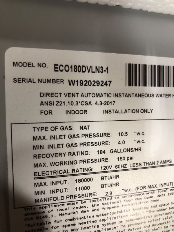 Photo 8 of Rheem Performance Plus 8.4 GPM Natural Gas Indoor Tankless Water Heater